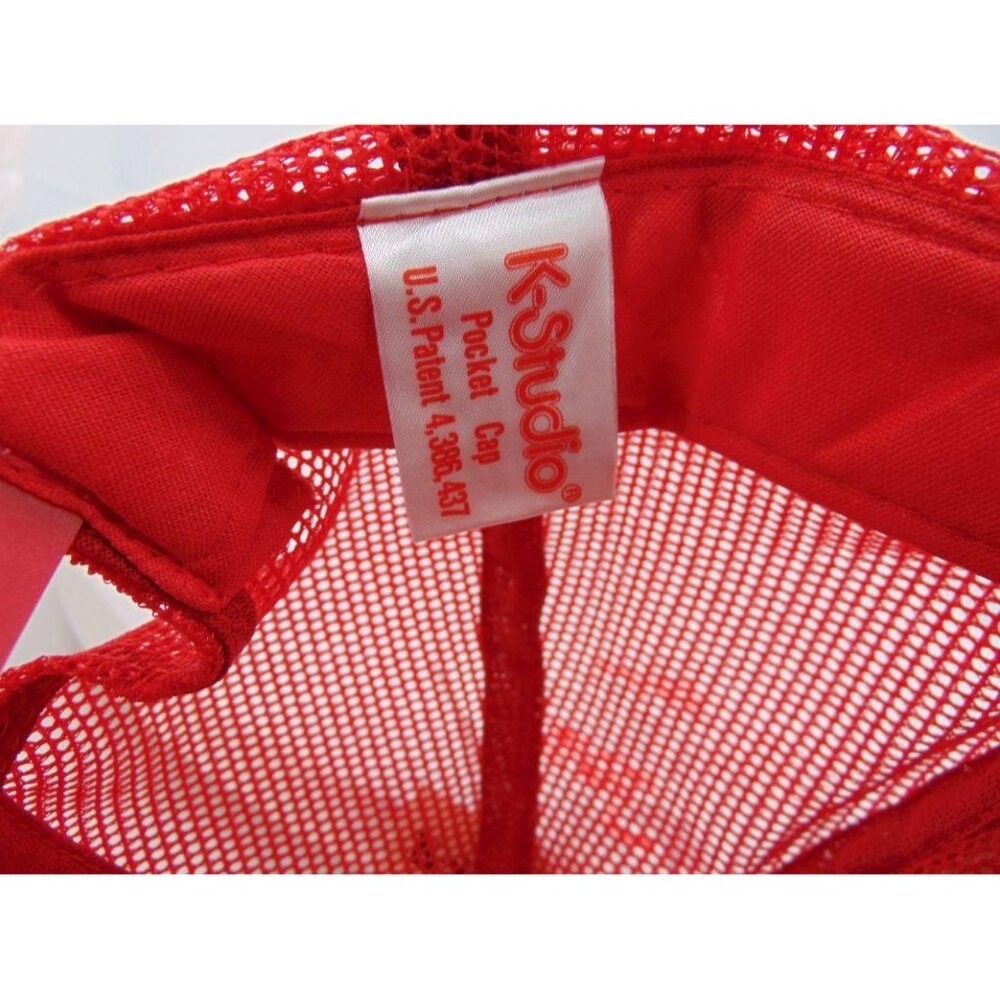 Vintage 80s K Studio Pocket Cap Trucker Hat Pilot Red Snapback Mesh Foam NOS New - Picture 11 of 13
